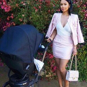 Elegant Tweed blush Jacket Coat Top and Skirt Set